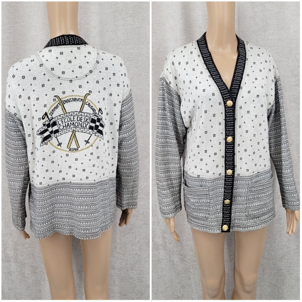 Carole Little St. Tropez Wear Vintage Aspen Ski Sweater Cardigan Women's Medium